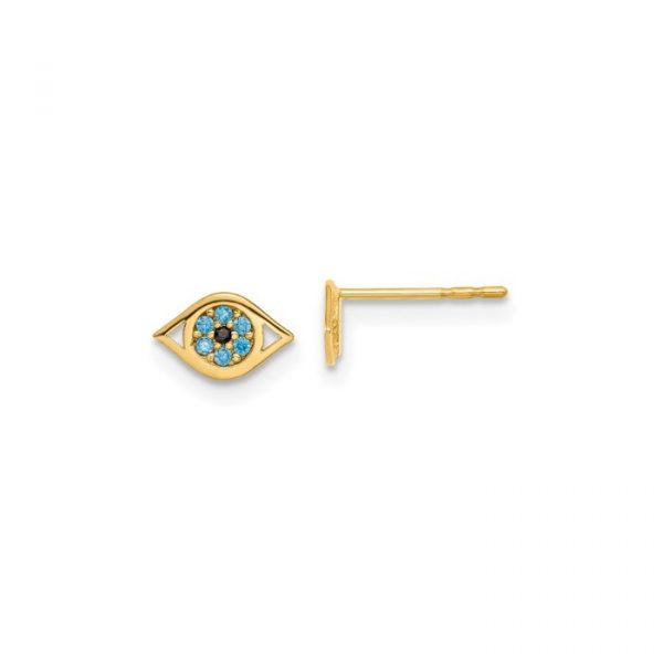 Evil Eye Blue Cubic Zirconia Stud Earrings 14KT/8MM    *FINAL SALE*