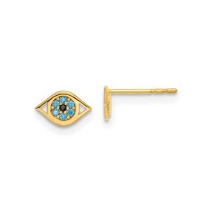 Evil Eye Blue Cubic Zirconia Stud Earrings 14KT/8MM    *FINAL SALE*