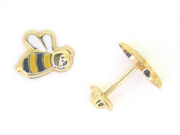 Coloured Enamel Bumble Bee Screw Back Baby Stud Earrings 10KT/8MM  *FINAL SALE*
