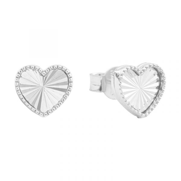 Sun Burst Heart Stud Earrings 10KT WG/7MM  *FINAL SALE*