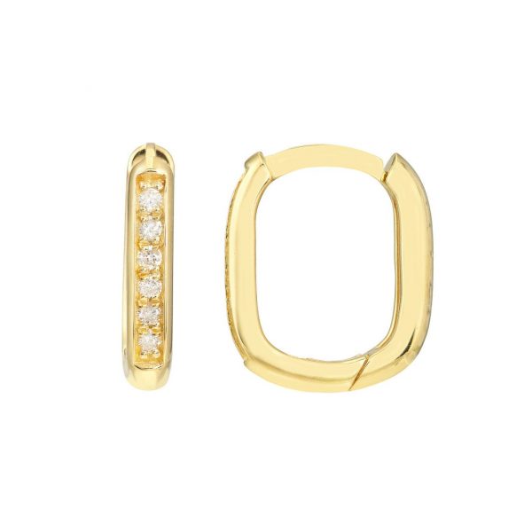 2MM Baby Size Pave Cubic Zirconia Rectangular Huggie Hoop Earrings 10KT/11MM   *FINAL SALE*