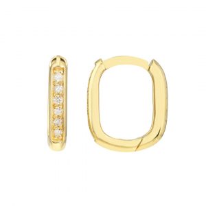 2MM Baby Size Pave Cubic Zirconia Rectangular Huggie Hoop Earrings 10KT/11MM   *FINAL SALE*
