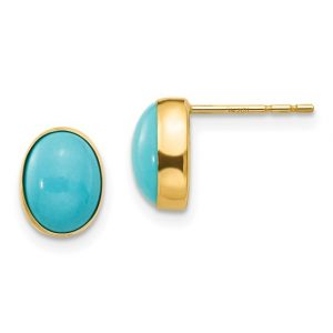 Turquoise Oval 8X6  Bezel Stud Earrings 14KT  *FINAL SALE*