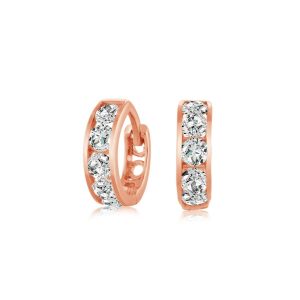 3MM Cubic Zirconia Channel Set Baby Size Huggie Hoop Earrings 10KT PK/9MM    *FINAL SALE*