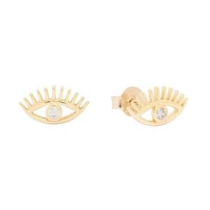 Evil Eye Cubic Zirconia Stud Earrings 10KT/11MM   *FINAL SALE*