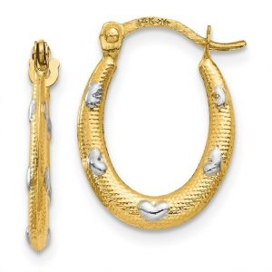 Oval w/ Heart Design Baby Size Hoop Earring 14KT TT/15MM         *FINAL SALE*