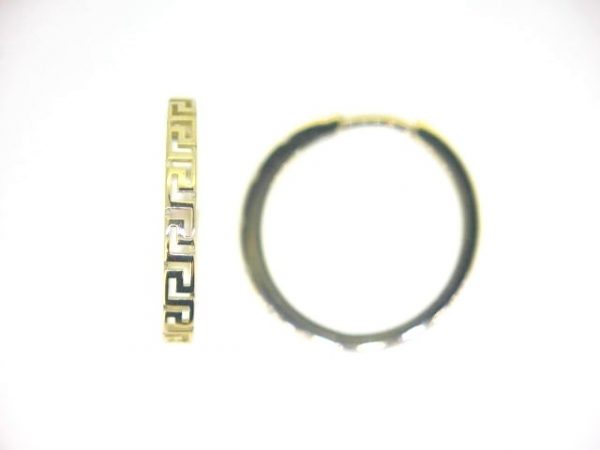 3MM Greek Key Pattern Huggie Hoop Earrings 10KT/20MM  *FINAL SALE*