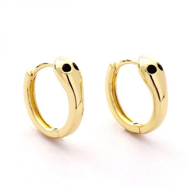 Snake with Black Eyes Huggie Hoop Earrings 10KT/12MM  *FINAL SALE*