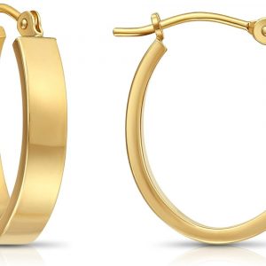 4MM Oval Square Edge Hoop Earrings 10KT/24MM    *FINAL SALE*