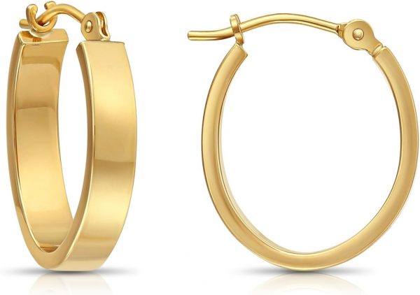 4MM Oval Square Edge Hoop Earrings 10KT/24MM    *FINAL SALE*