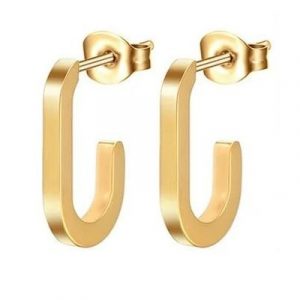 4MM Square Edge J Stud Earrings 10KT/30MM    *FINAL SALE*