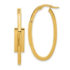 Oval Square Tube Accented Hoop Earrings 10KT/35MM EY-B1-1496