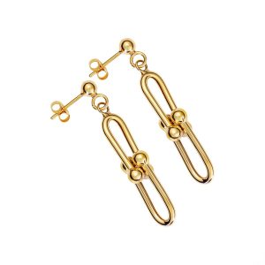 Paper Clip 3mm Bead Hardware Link Dangle Stud Earrings 10KT/5X34MM     *FINAL SALE*