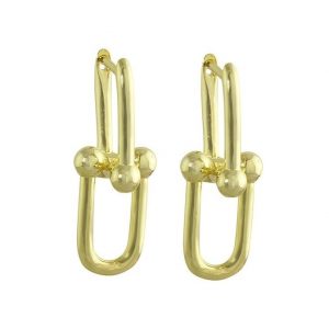 Paper Clip 4mm Bead Hardware Link Double Drop Earrings 10KT/9x26MM    *FINAL SALE*