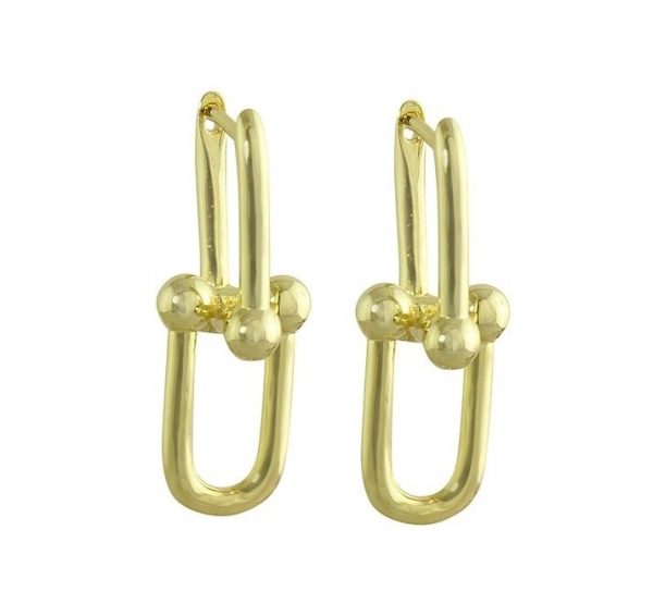 Paper Clip Hardware Link Double Drop Earrings 10KT/8MM  *FINAL SALE*