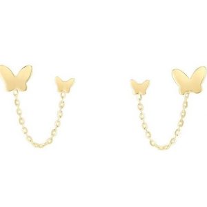 Butterfly & Chain Double Piercing Stud Earrings 14KT   *FINAL SALE*