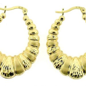 Oval Shrimp Creole D.Cut Puffy Hoop Earrings 10KT/35MM     *CLEARANCE-FINAL SALE*