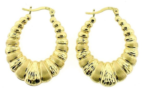 Oval Shrimp Creole D.Cut Puffy Hoop Earrings 10KT/35MM     *CLEARANCE-FINAL SALE*