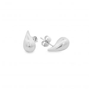 Rain Drop Puffed High Polish Stud Earrings 10KT WG/13MM *FINAL SALE*