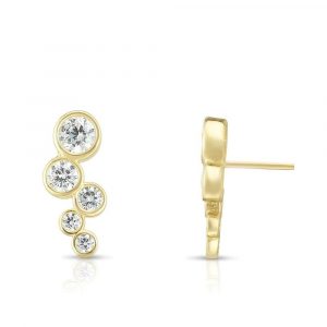 Graduated Bezel Cubic Zirconia Bubble Ear Climber Earrings 14KT/12MM     *FINAL SALE*