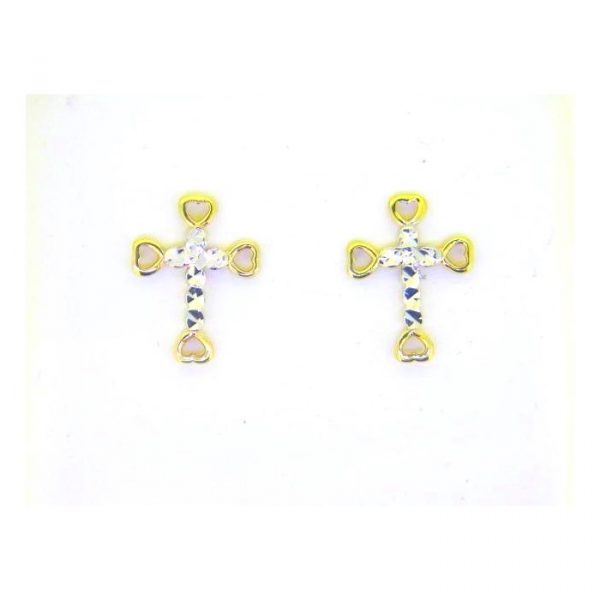 D.Cut Fancy Cross Stud Earrings 10KT TT/12MM   *FINAL SALE*