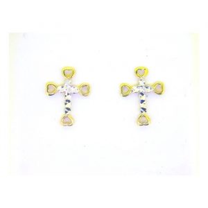 D.Cut Fancy Cross Stud Earrings 10KT TT/12MM   *FINAL SALE*