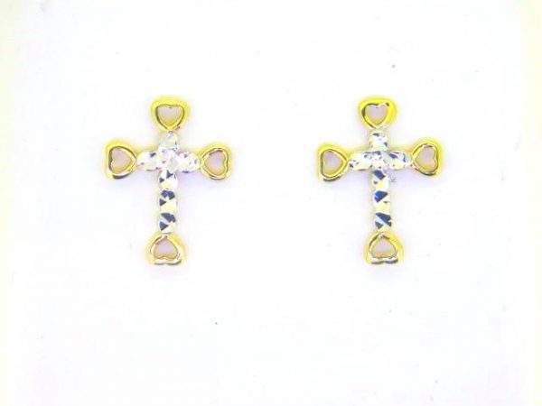 D.Cut Fancy Cross Stud Earrings 10KT TT/12MM   *FINAL SALE*