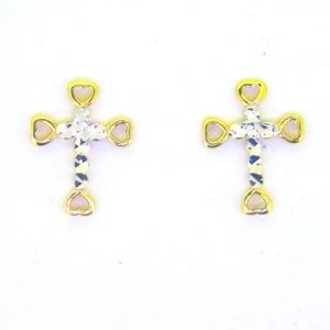 D.Cut Fancy Cross Stud Earrings 10KT TT/12MM   *FINAL SALE*