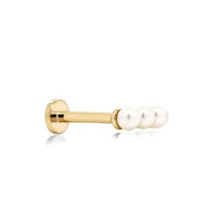 Cultured Pearl x3 Flat Screwback Body Jewellery 14KT   *FINAL SALE*
