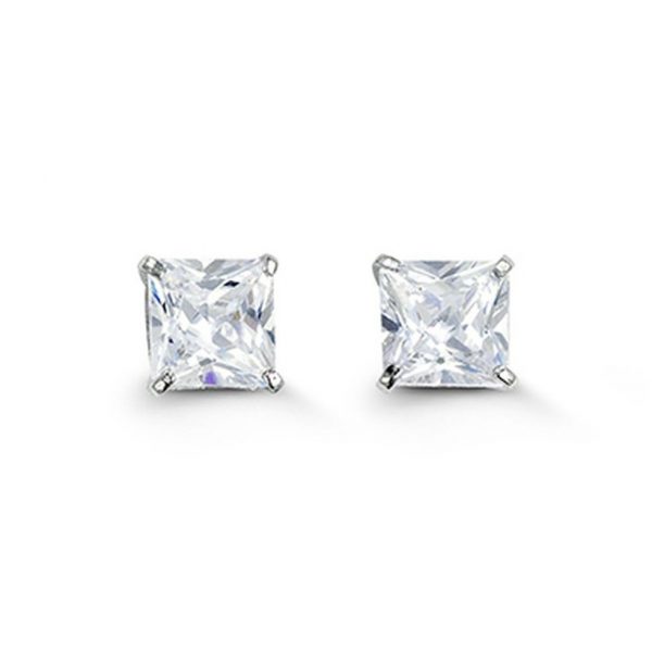 5MM Princess Cut Cubic Zirconia Stud Earrings 14KT WG   *FINAL SALE*