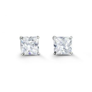 6MM Princess Cut Cubic Zirconia Stud Earrings 14KT WG   *FINAL SALE*