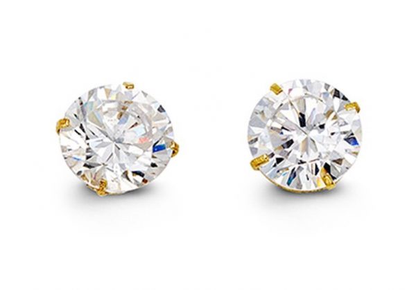 7MM Cubic Zirconia Stud Earrings 14KT   *FINAL SALE*