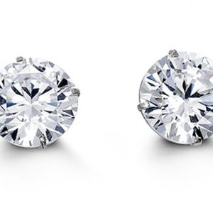 8MM Cubic Zirconia Stud Earrings 14KT WG   *FINAL SALE*