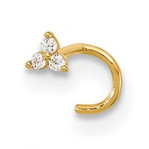 3 Stone Cubic Zirconia Nose Pin 23 Gauge Body Jewellery 14KT   *FINAL SALE*