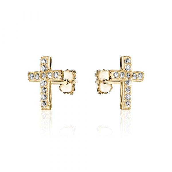 Mini Cross with Cubic Zirconia Stud Earrings 10KT/8MM  *FINAL SALE*
