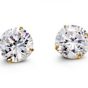 8MM Cubic Zirconia Stud Earrings 14KT   *FINAL SALE*