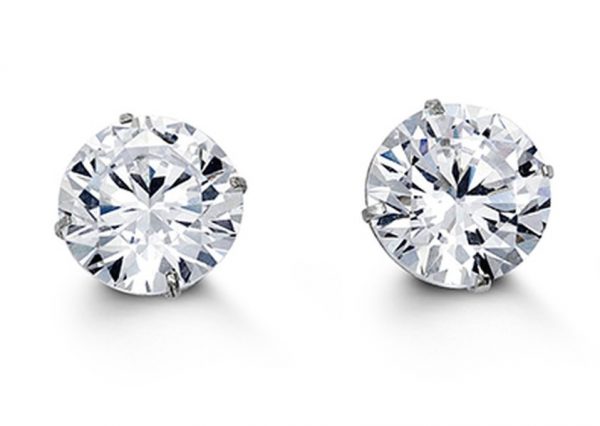 8MM Cubic Zirconia Stud Earrings 14KT WG   *FINAL SALE*