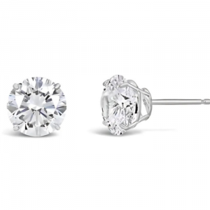 8MM Cubic Zirconia Stud Earrings 14KT WG   *FINAL SALE*