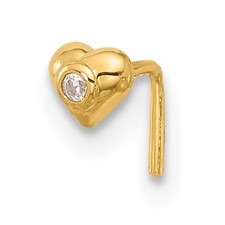 Heart with Cubic Zirconia Nose Pin 22 Gauge Body Jewellery 14KT   *FINAL SALE*