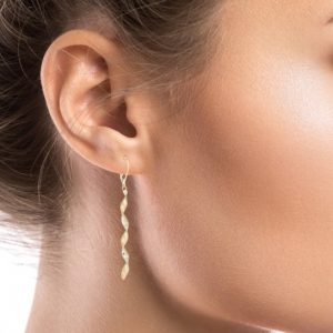Ribbon Twist Satin & D.Cut Lever Back Drop Earring 10KT TT /40MM   *FINAL SALE*
