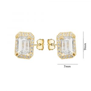Emerald Cut Halo Cubic Zirconia Stud Earrings 10KT    *FINAL SALE*