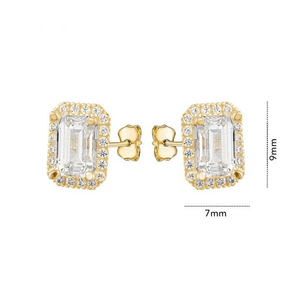 Emerald Cut Halo Cubic Zirconia Stud Earrings 10KT    *FINAL SALE*