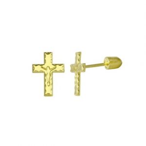 Crucifix Baby Screwback Stud Earrings 10KT/10MM