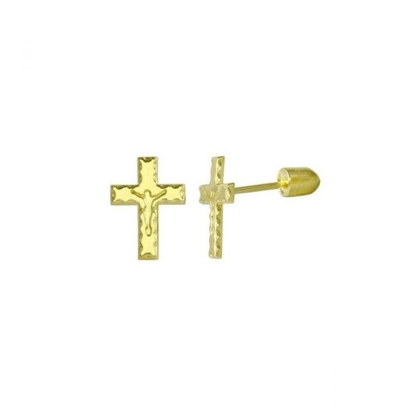 Crucifix Baby Screwback Stud Earrings 10KT/10MM
