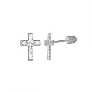 Crucifix Baby Screwback Stud Earrings 10KT WG/10MM