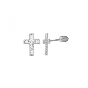 Crucifix Baby Screwback Stud Earrings 10KT WG/10MM