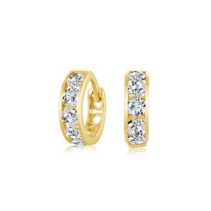 3MM Cubic Zirconia Channel Set Baby Size Huggie Hoop Earrings 10KT/9MM    *FINAL SALE*