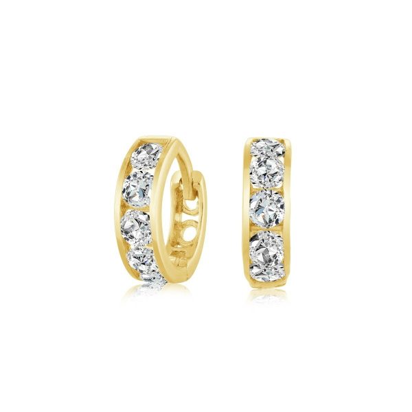 3MM Cubic Zirconia Channel Set Baby Size Huggie Hoop Earrings 10KT/9MM    *FINAL SALE*