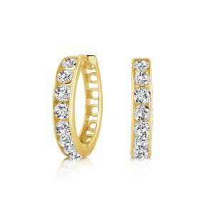 3MM Cubic Zirconia Channel Set Baby Size Huggie Hoop Earrings 10KT/13MM    *FINAL SALE*