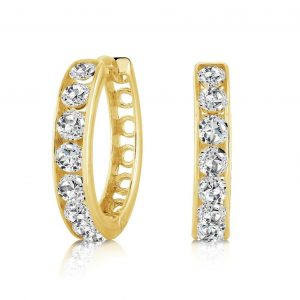 3MM Channel Set Cubic Zirconia Huggie Hoop Earrings 10KT/15MM   *FINAL SALE*